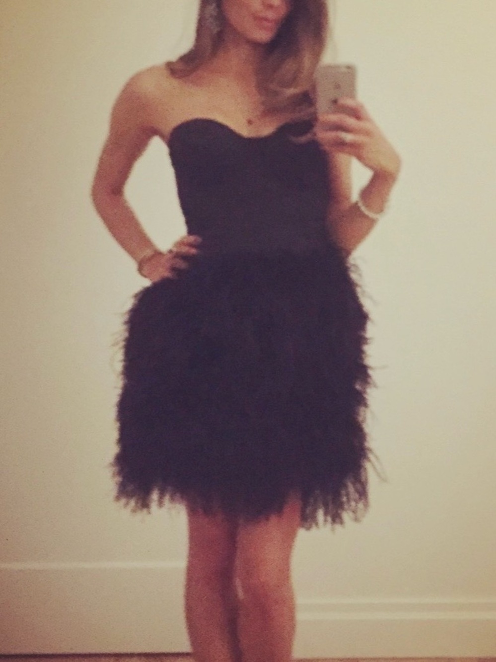 Rare Opulence Black Ostrich Feather Strapless Cocktail Dress - UK 8 Fits US 0-2